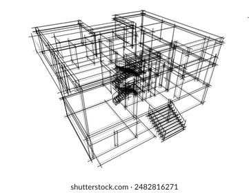 house architectural drawing 3d illustration