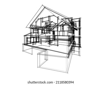 House architectural drawing vector illustration
