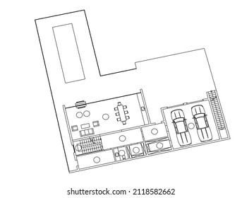 House architectural drawing vector illustration