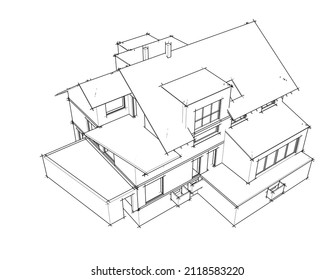 House architectural drawing vector illustration