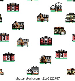 House Architectural Exterior Vector Seamless Pattern Thin Line Illustration