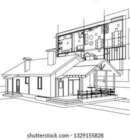House architectural project 3D illustration