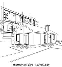 House architectural project 3D illustration