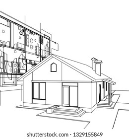 House architectural project 3D illustration