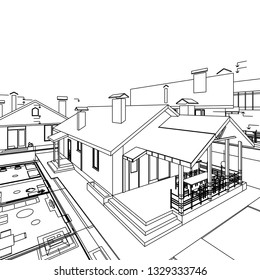 House architectural project 3D illustration
