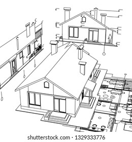 House architectural project 3D illustration