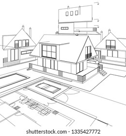 House architectural project 3D illustration