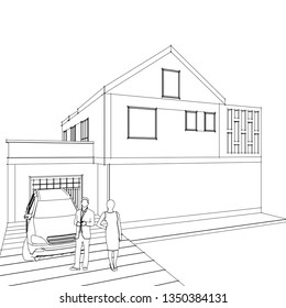 House architectural project 3D illustration