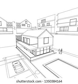 House architectural project 3D illustration