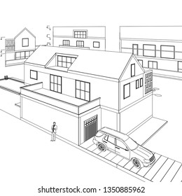 House architectural project 3D illustration