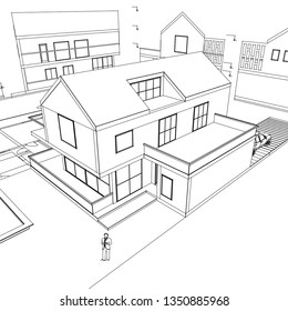 House architectural project 3D illustration