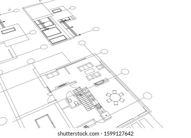 house architectural project sketch 3d illustration