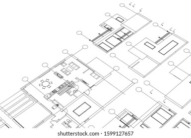 house architectural project sketch 3d illustration