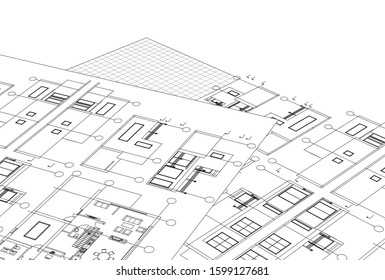 house architectural project sketch 3d illustration