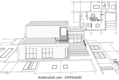 house architectural project sketch 3d illustration