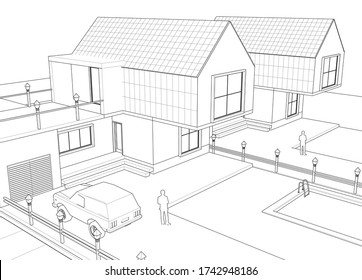 dibujo del proyecto de arquitectura de casa ilustración 3d