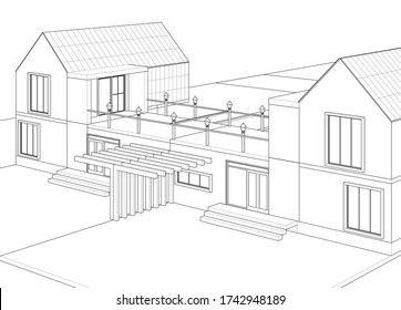 house architectural project sketch 3d illustration