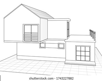 house architectural project sketch 3d illustration