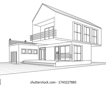 Projektskizze für die Hausarchitektur 3D-Abbildung