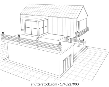 house architectural project sketch 3d illustration