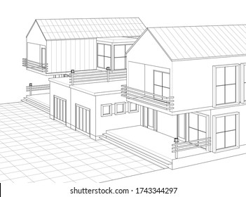 house architectural project sketch 3d illustration