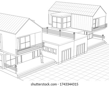house architectural project sketch 3d illustration
