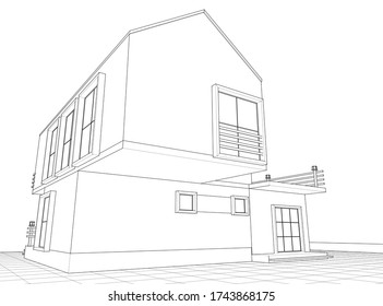 dibujo del proyecto de arquitectura de casa ilustración 3d