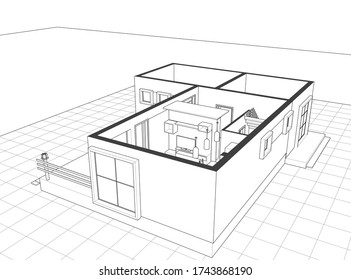 house architectural project sketch 3d illustration