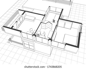 Projektskizze für die Hausarchitektur 3D-Abbildung