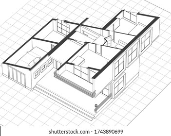 house architectural project sketch 3d illustration