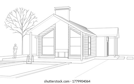 house architectural project sketch 3d illustration
