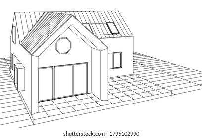 house architectural project sketch 3d illustration