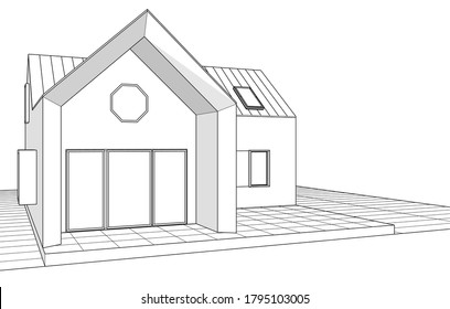 house architectural project sketch 3d illustration