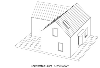 dibujo del proyecto de arquitectura de casa ilustración 3d