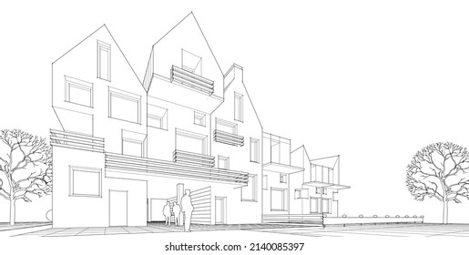 dibujo del proyecto de arquitectura de casa ilustración 3d