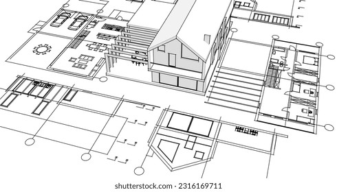 Bauprojektskizze 3D-Illustration