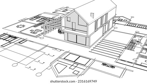 Bauprojektskizze 3D-Illustration