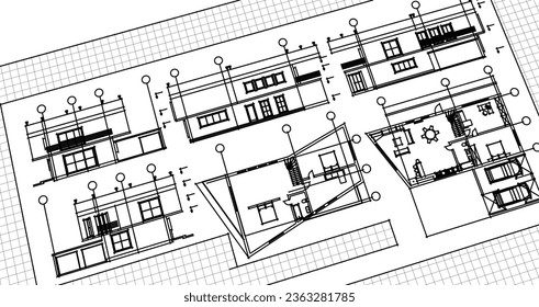  house architectural project sketch 3d illustration