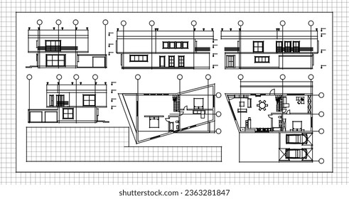  house architectural project sketch 3d illustration