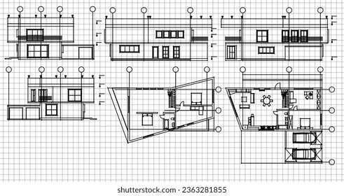  house architectural project sketch 3d illustration