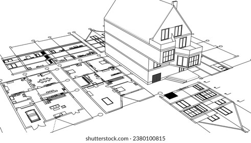 house architectural project sketch 3d illustration	
