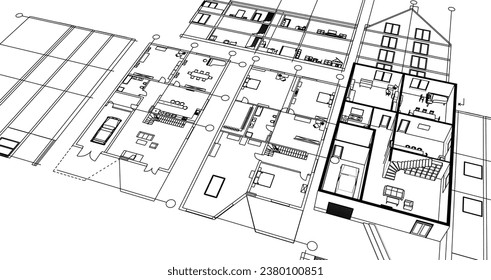 house architectural project sketch 3d illustration	
