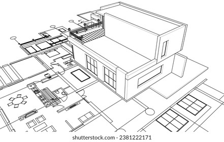 house architectural project sketch 3d illustration