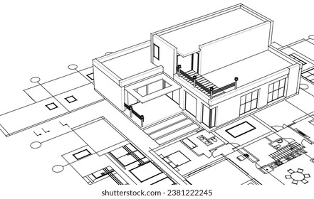 house architectural project sketch 3d illustration