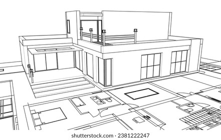 house architectural project sketch 3d illustration