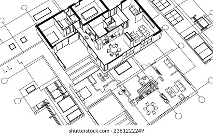 Bauprojektskizze 3D-Illustration
