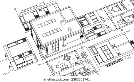 house architectural project sketch 3d illustration	
