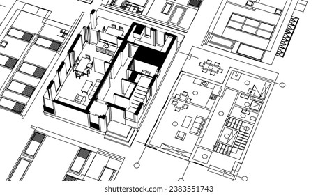 house architectural project sketch 3d illustration	

