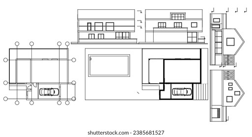 house architectural project sketch 3d illustration