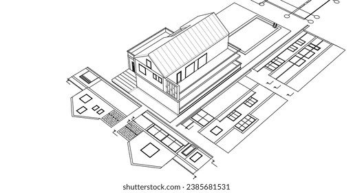 house architectural project sketch 3d illustration